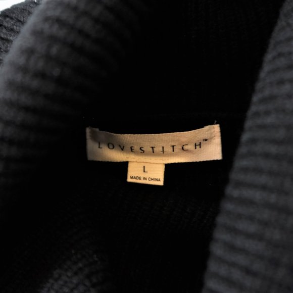 LOVESTITCH Black Asymmetrical Off Shoulder Turtle Neck Sweater Size Large - Picture 10 of 11